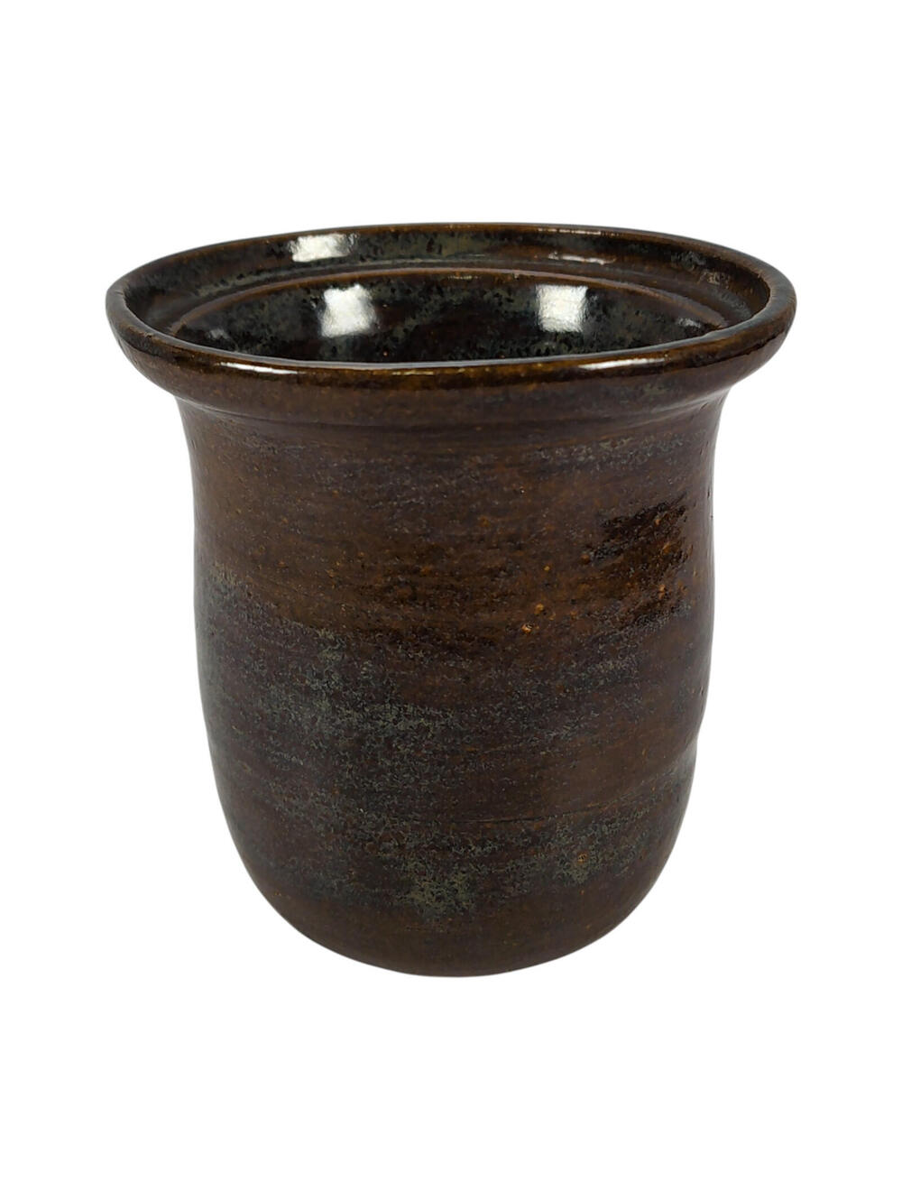 Brown Kitchen Utensil Ceramic Storage Crock Farmhouse Pottery 5 in., Signed